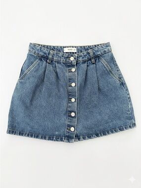 EUC Women’s Mango Denim Blue Denim Button Up Mini Skirt Preppy Academia Small